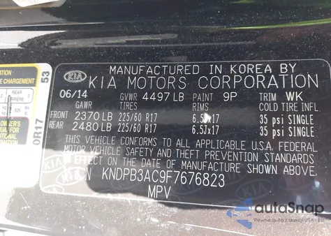 2015 Kia Sportage Lx z USA, uszkodzony, nr VIN KNDPB3AC9F7676823